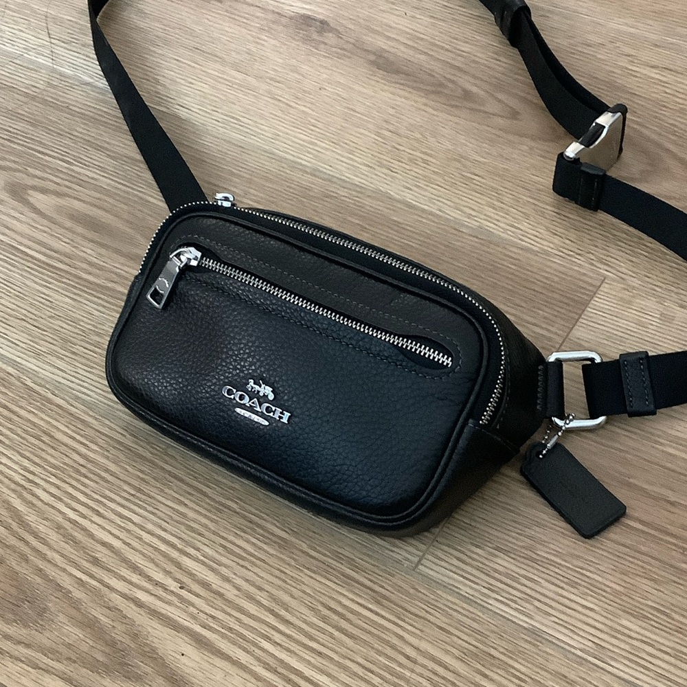 Coach Black Leather Belt Bag with Silver Hardware